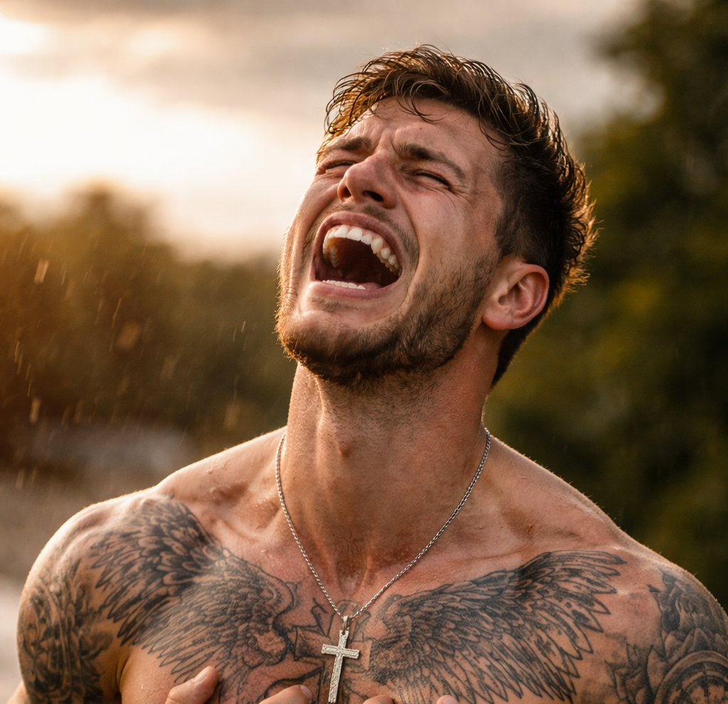 guy crying to heaven